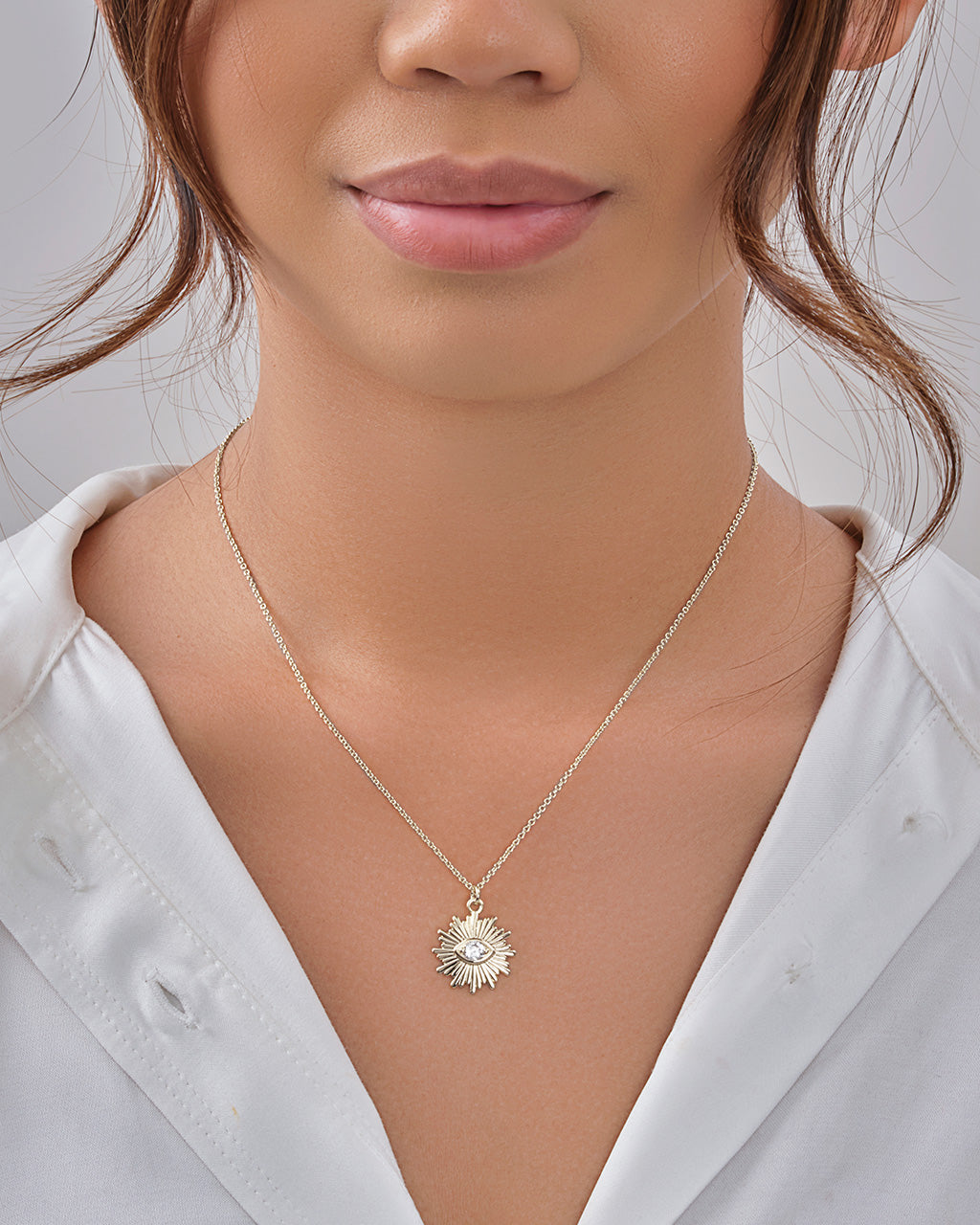 CZ Evil Eye Burst Pendant Necklace Sterling Forever 