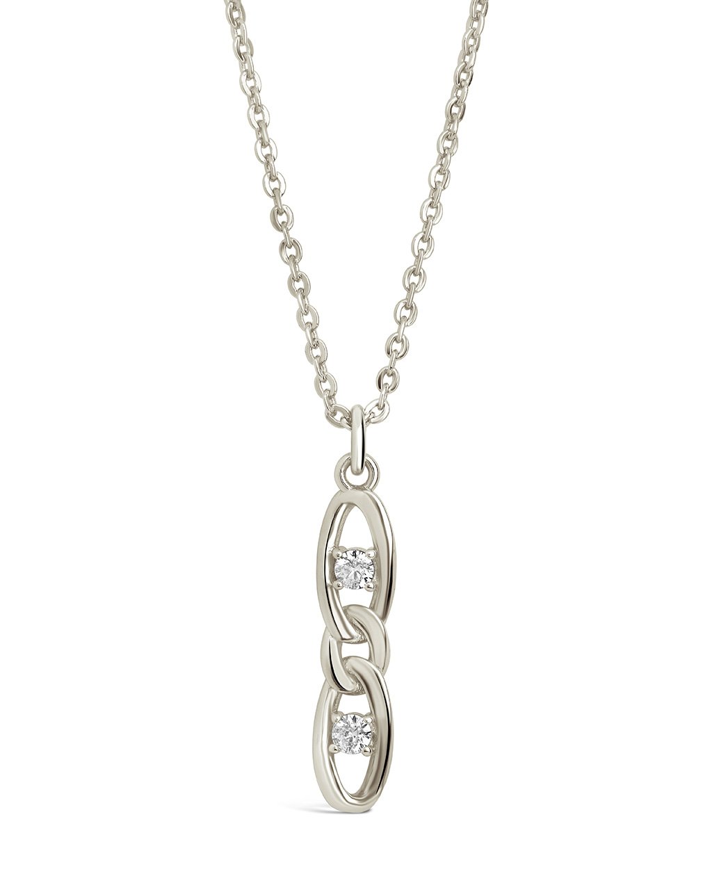 CZ Studded Figaro Link Pendant Necklace Necklace Sterling Forever Silver 