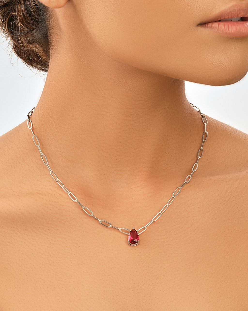 Paperclip Chain with Teardrop Pendant Necklace Sterling Forever 