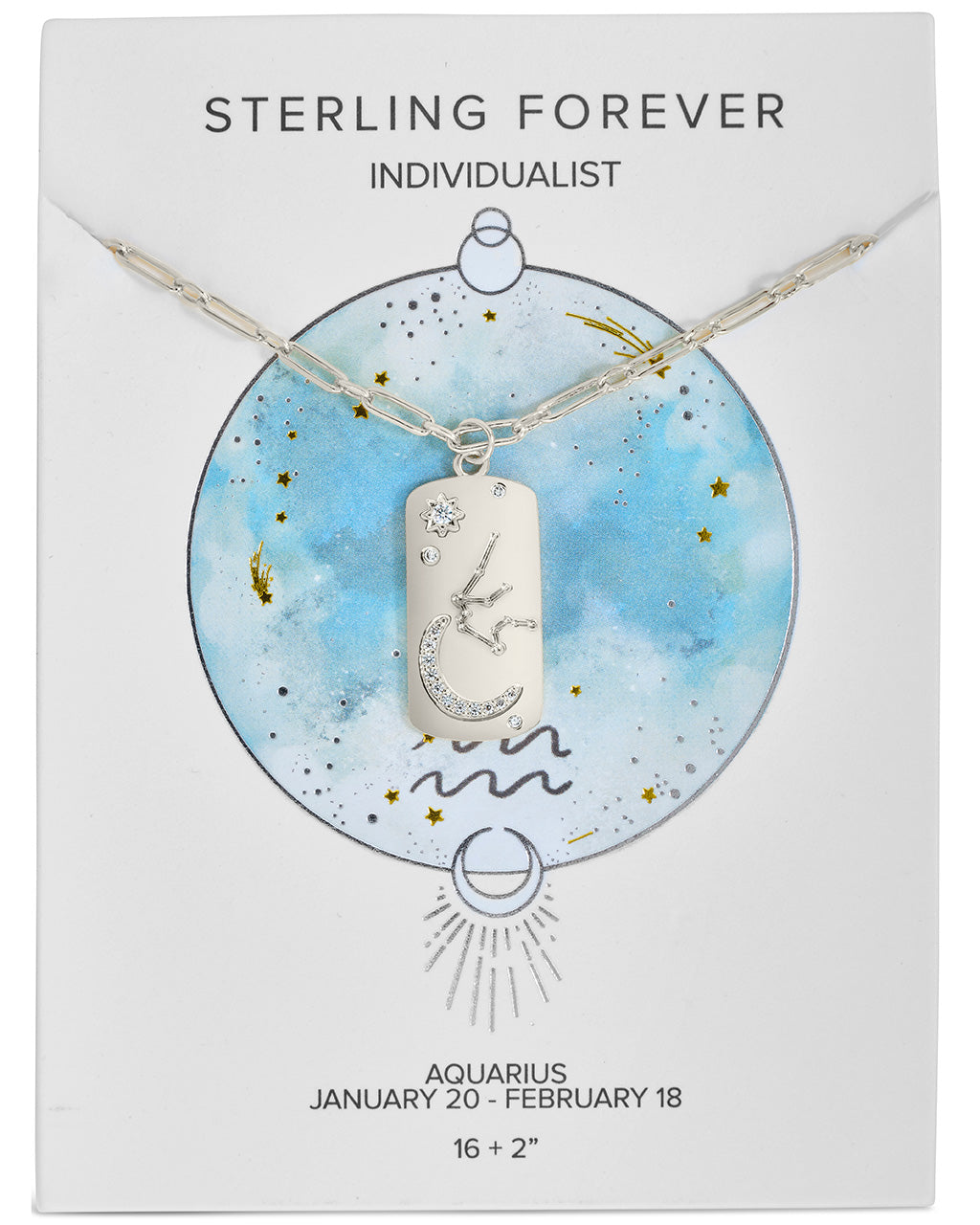 Constellation Dog Tag Necklace Necklace Sterling Forever Silver Aquarius (Jan 20 - Feb 18) 