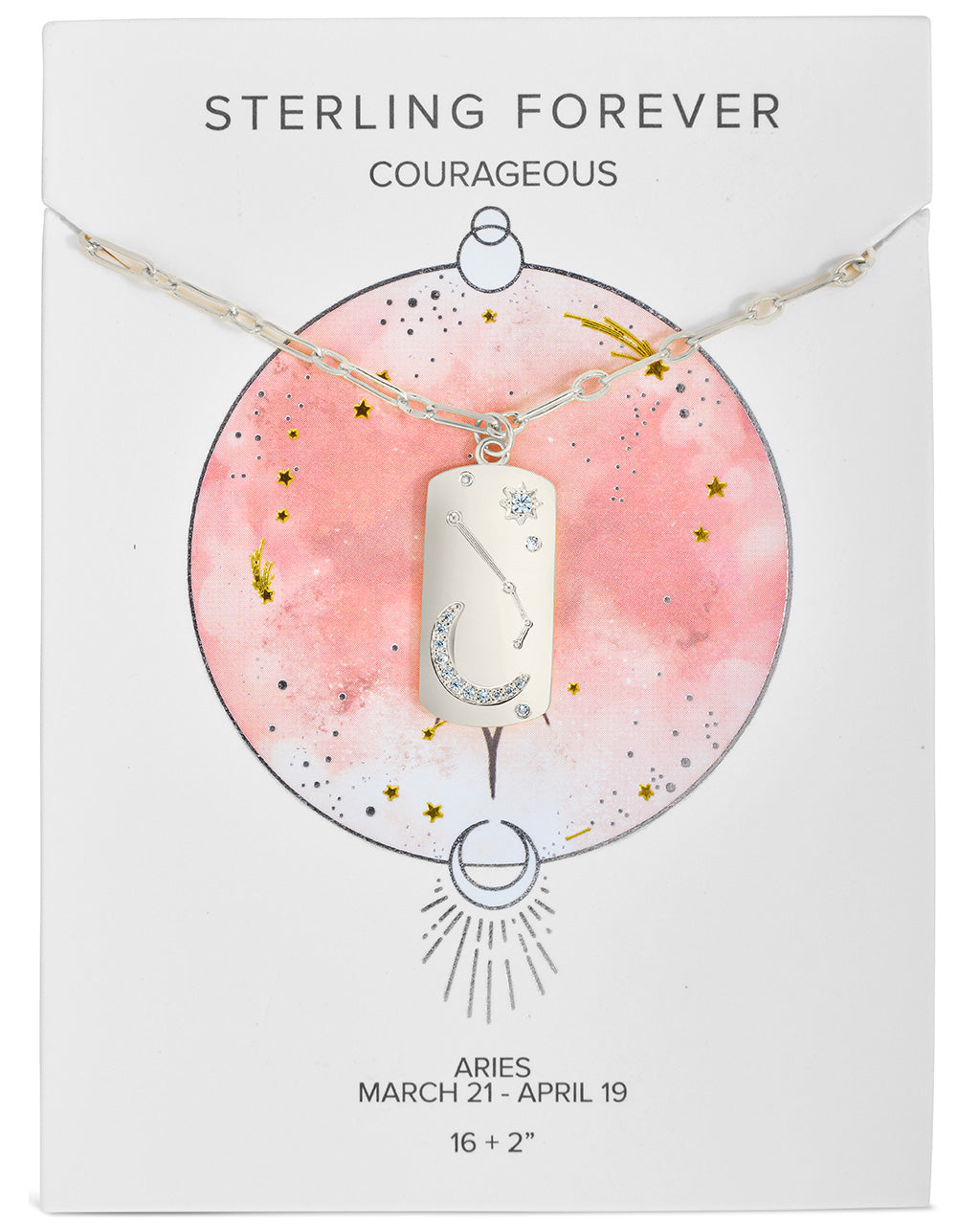 Constellation Dog Tag Necklace Necklace Sterling Forever Silver Aries (Mar 21 - Apr 19) 