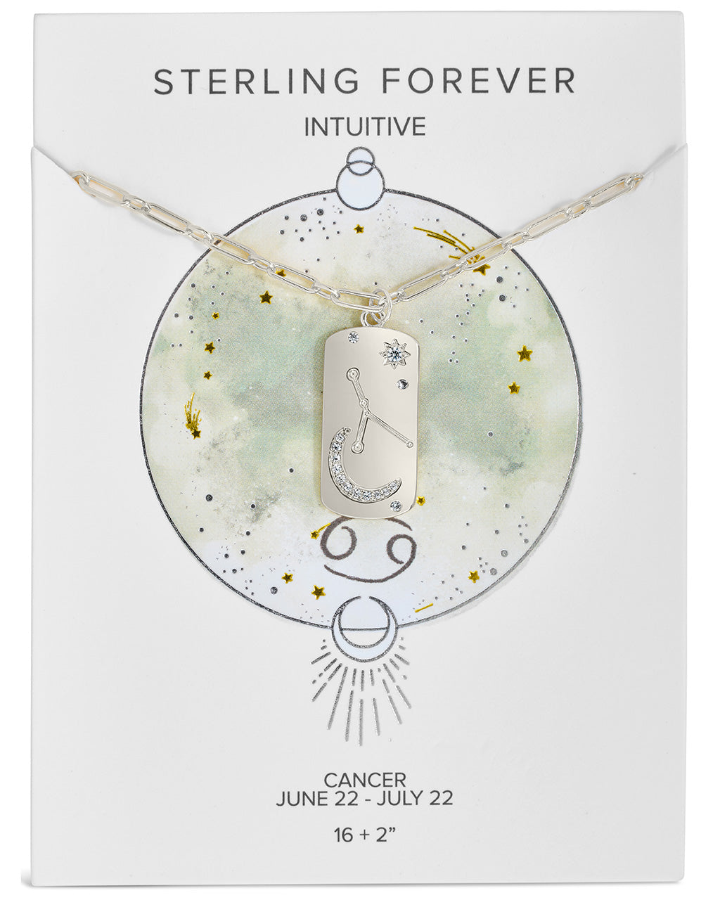 Constellation Dog Tag Necklace Necklace Sterling Forever Silver Cancer (Jun 21 - Jul 22) 