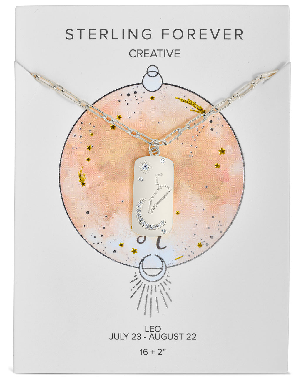 Constellation Dog Tag Necklace Necklace Sterling Forever Silver Leo (Jul 23 - Aug 22) 