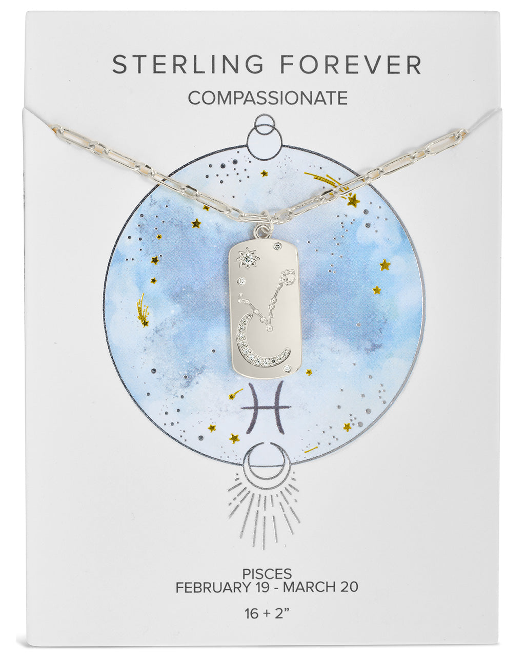 Constellation Dog Tag Necklace Necklace Sterling Forever Silver Pisces (Feb 19 - Mar 20) 