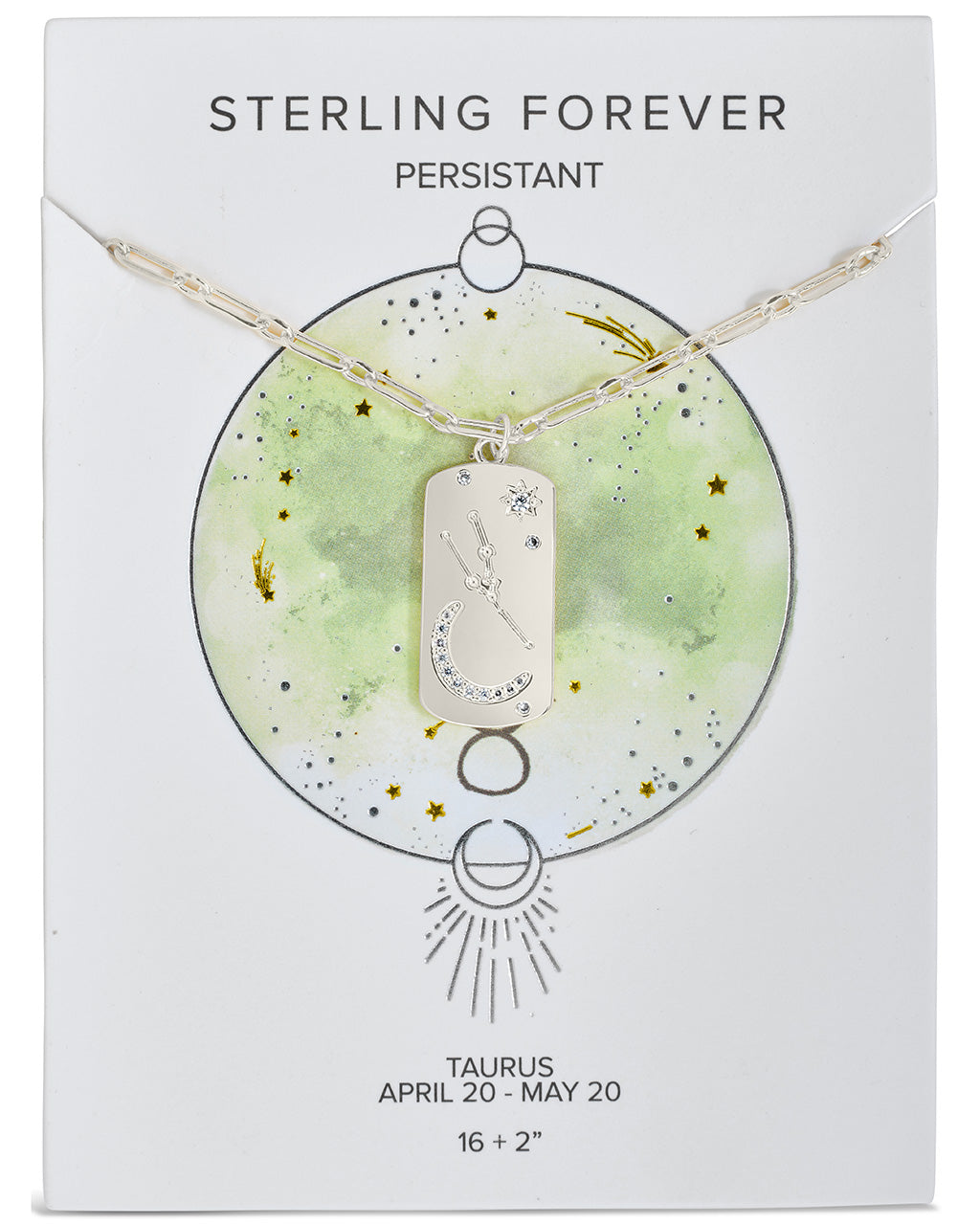 Constellation Dog Tag Necklace Necklace Sterling Forever Silver Taurus (Apr 20 - May 20) 