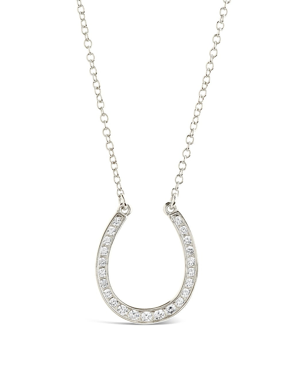 CZ Horseshoe Pendant Necklace Sterling Forever Gold 