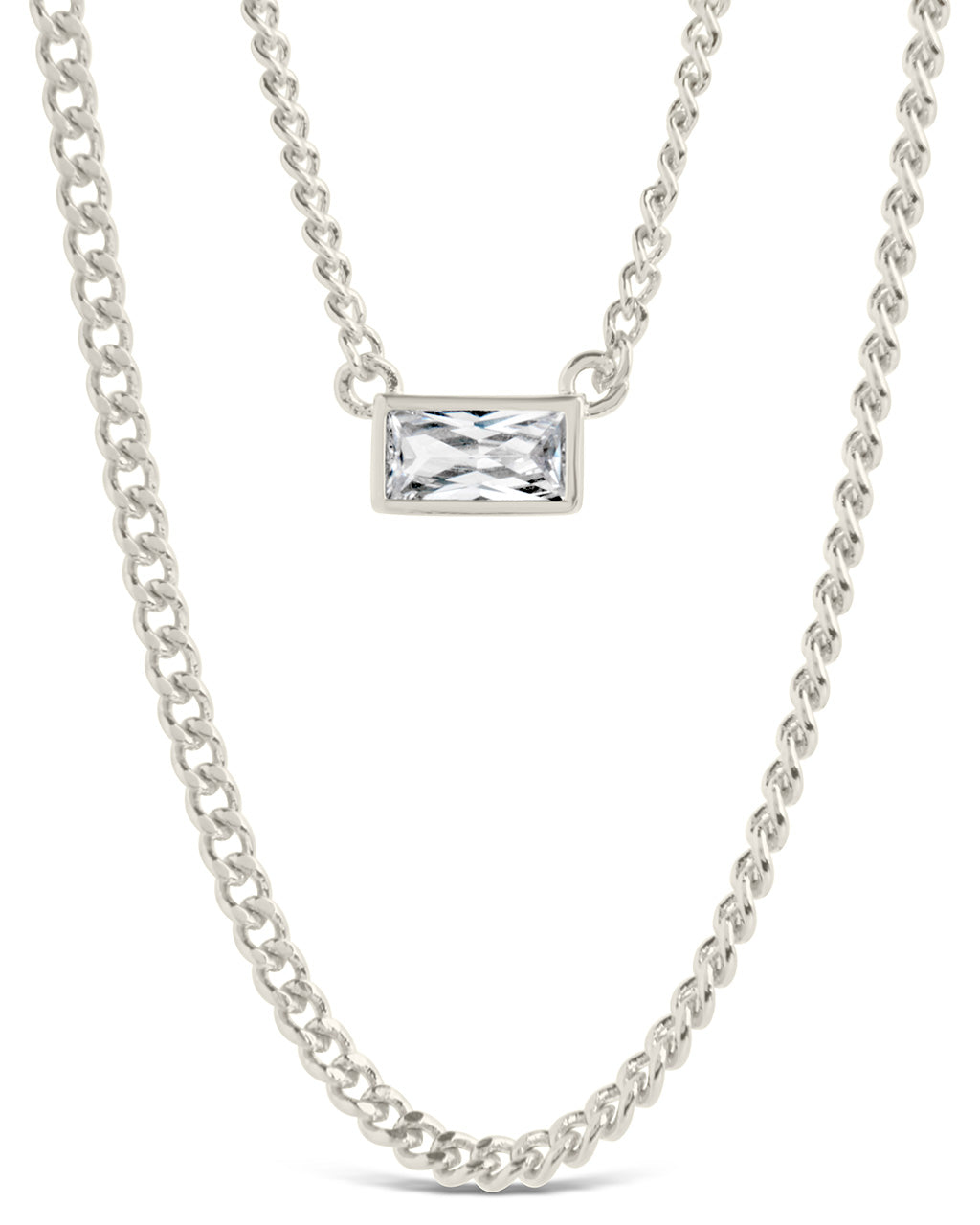 CZ Baguette Layered Curb Chain Necklace Necklace Sterling Forever 