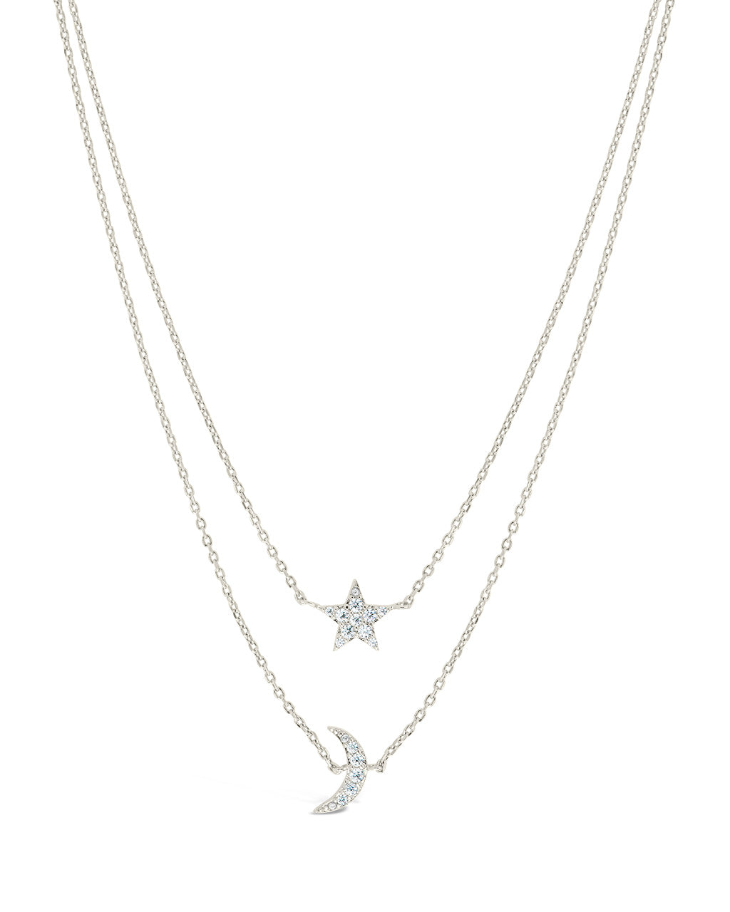 Layered CZ Crescent & Star Necklace Necklace Sterling Forever Silver 