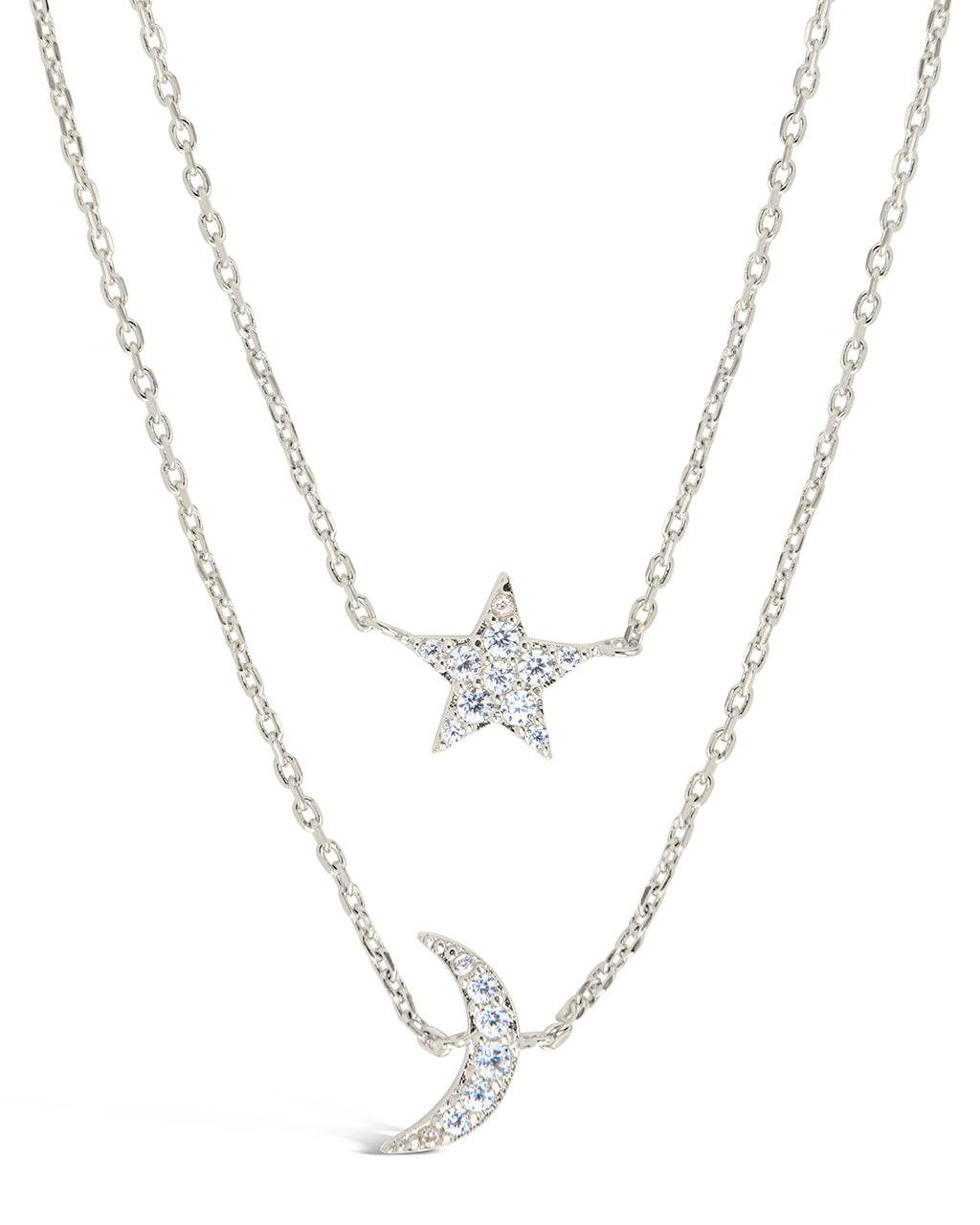 Layered CZ Crescent & Star Necklace Necklace Sterling Forever 