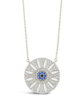 Evil Eye & CZ Petal Pendant Necklace Sterling Forever Silver 