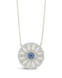 Evil Eye & CZ Petal Pendant Necklace Sterling Forever Silver 
