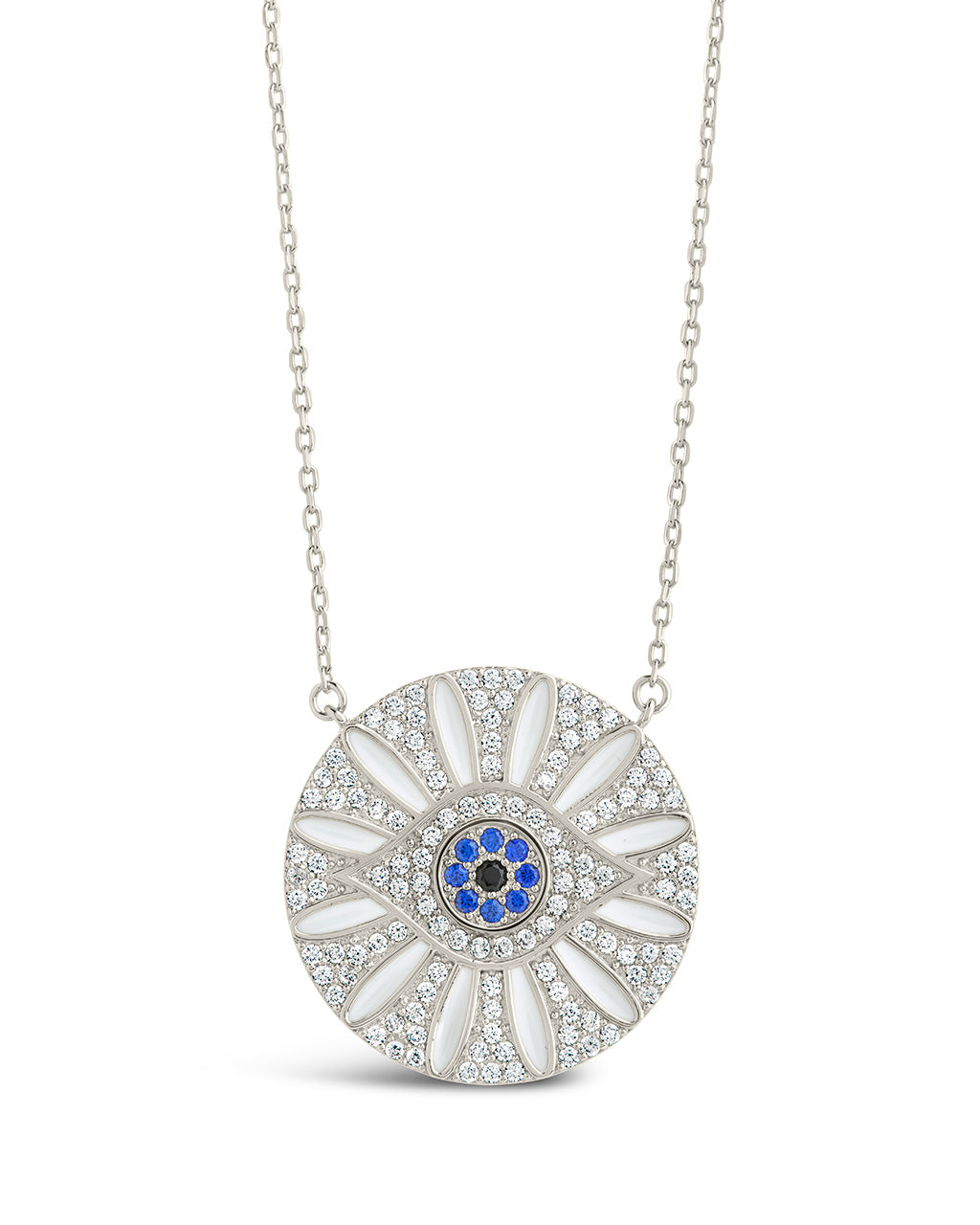 Evil Eye & CZ Petal Pendant Necklace Sterling Forever Silver 