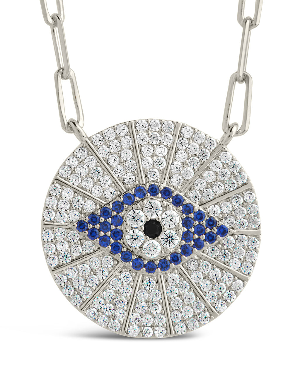 CZ Evil Eye Disk Pendant Necklace Sterling Forever 