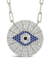 CZ Evil Eye Disk Pendant Necklace Sterling Forever 