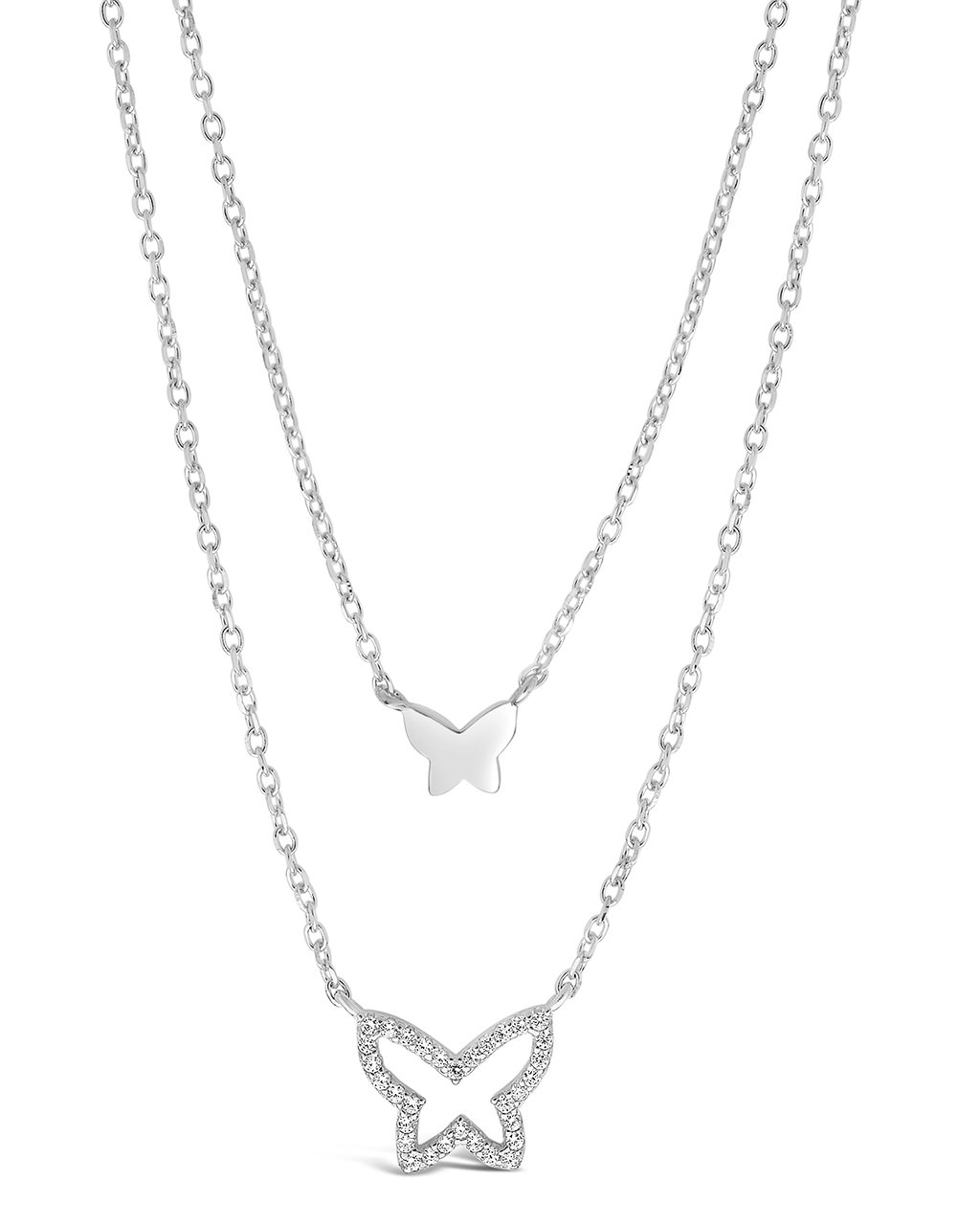 Sterling Silver CZ & Butterfly Layered Necklace Necklace Sterling Forever Silver 