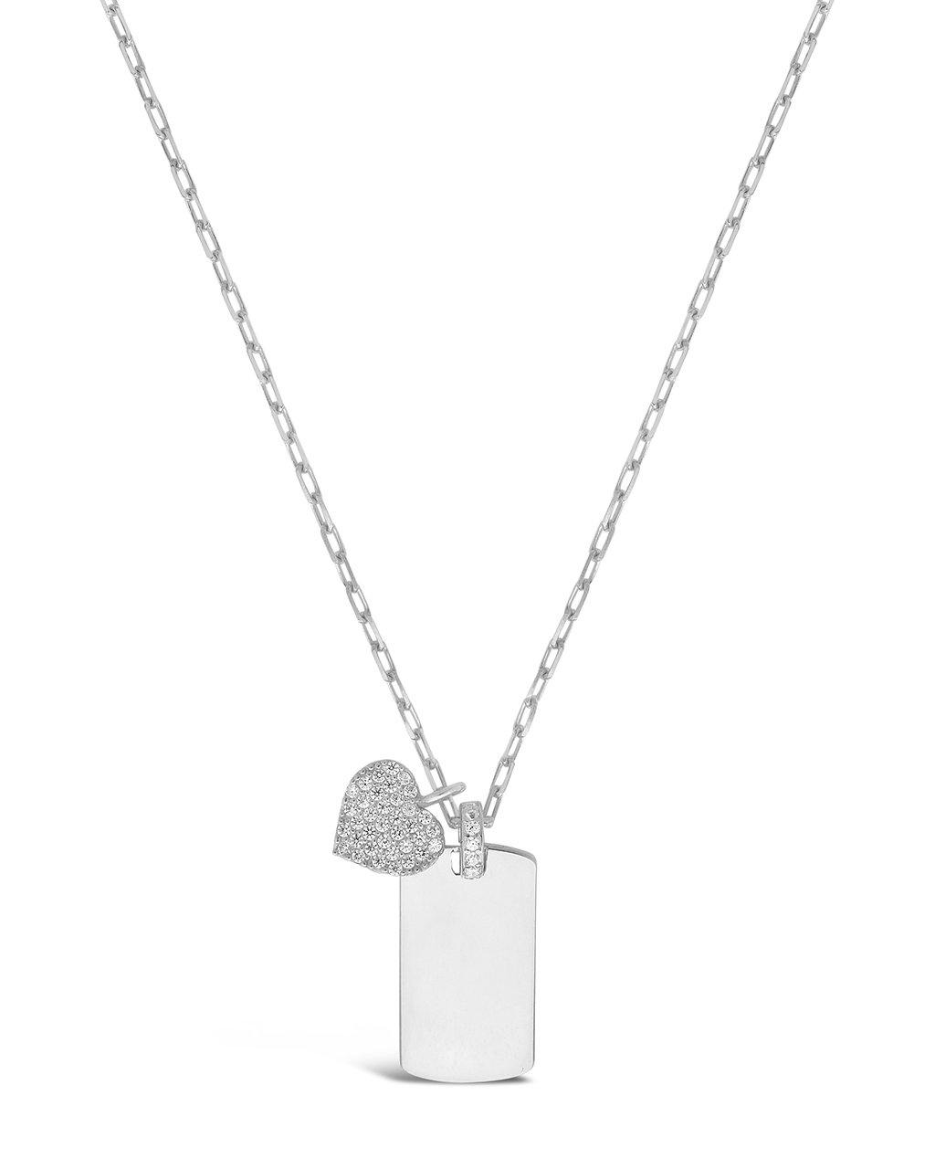 Sterling Silver Tag & CZ Heart Pendant Necklace Necklace Sterling Forever Silver 
