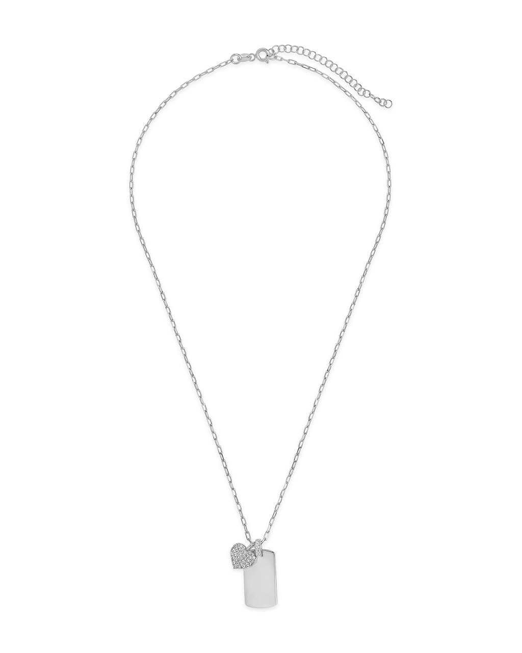 Sterling Silver Tag & CZ Heart Pendant Necklace Necklace Sterling Forever 