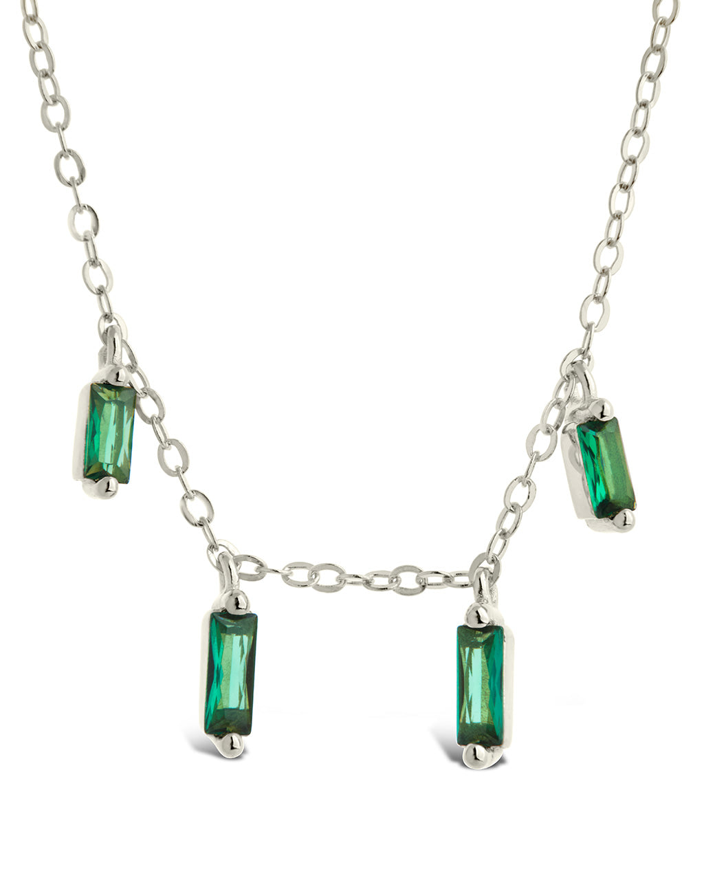 Sterling Silver Emerald CZ Baguette Charm Necklace Necklace Sterling Forever 