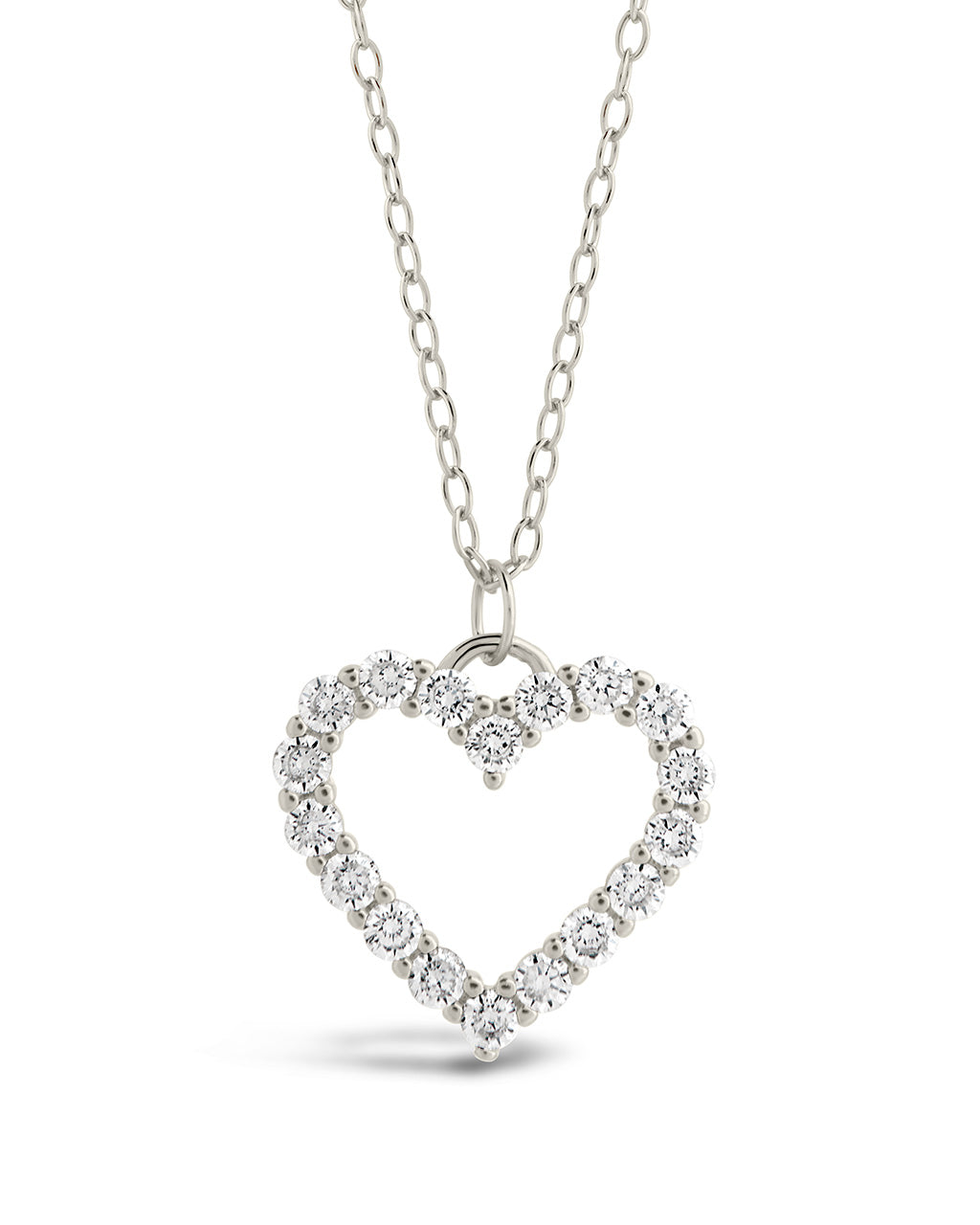 Sterling Silver CZ Outline Heart Pendant Necklace Necklace Sterling Forever Silver 