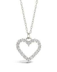 Sterling Silver CZ Outline Heart Pendant Necklace Necklace Sterling Forever Silver 