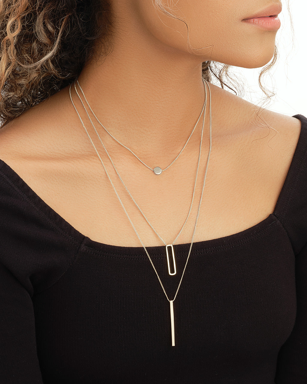 Bar, Disk, Open Bar Drop Layered Necklace Necklace Sterling Forever 