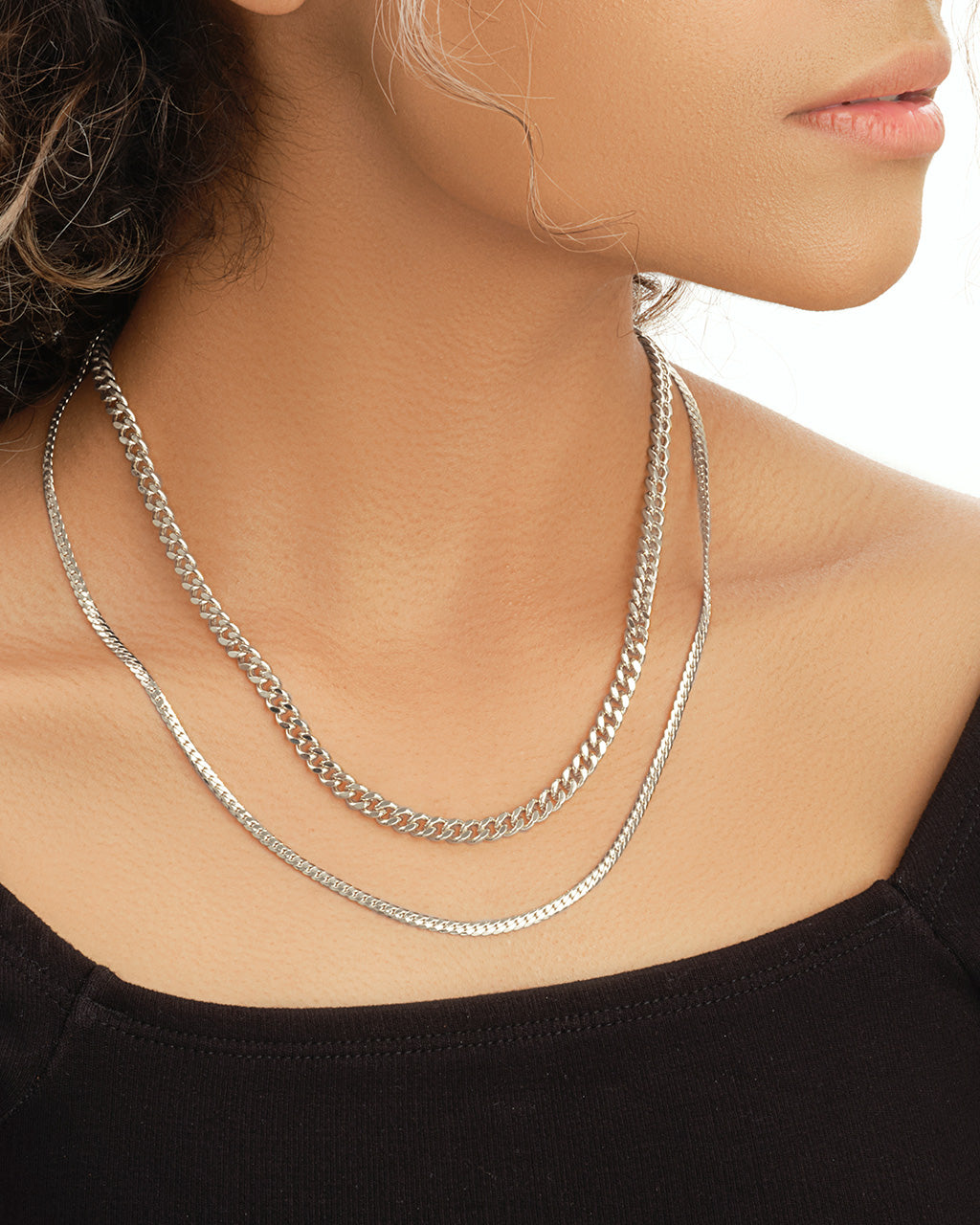 Curb & Herringbone Chain Layered Necklace Necklace Sterling Forever 