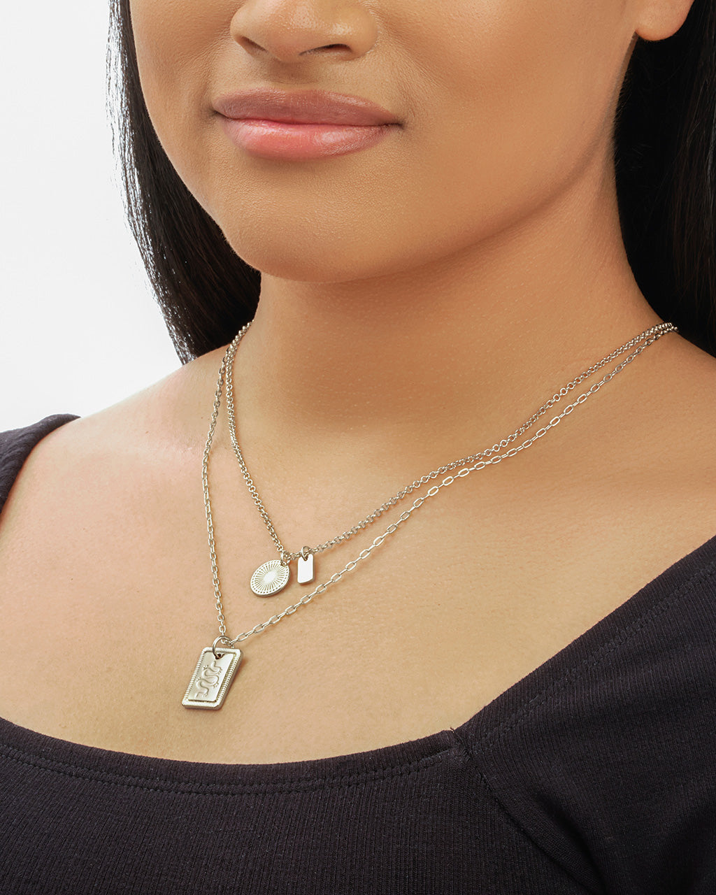 Engraved Disc & Tag Layered Necklace Necklace Sterling Forever 