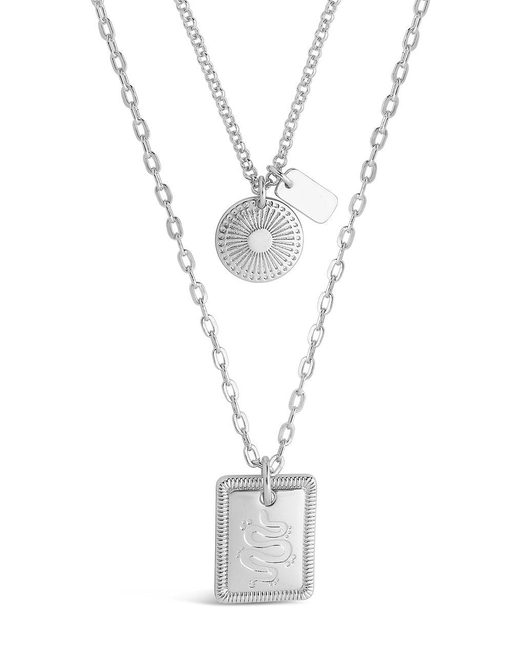 Engraved Disc & Tag Layered Necklace Necklace Sterling Forever Silver 