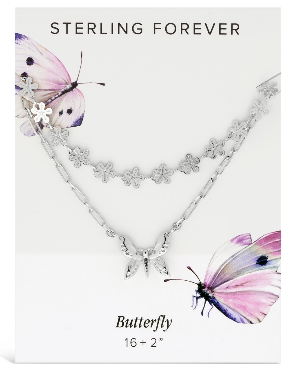 Butterfly & Daisy Chain Layered Necklace Necklace Sterling Forever 