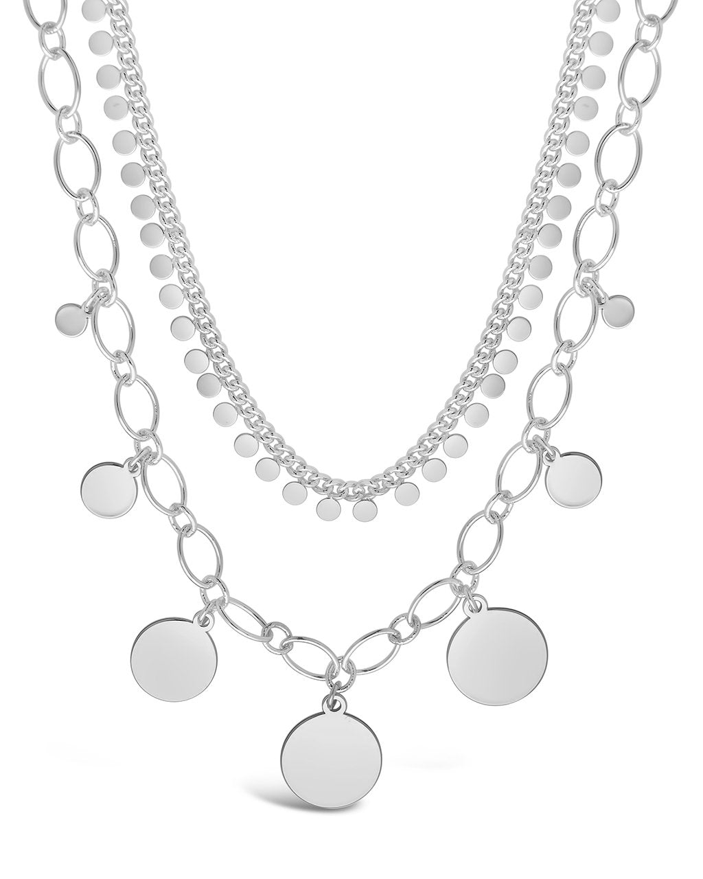 Disk Charm Layered Chain Necklace Necklace Sterling Forever Silver 