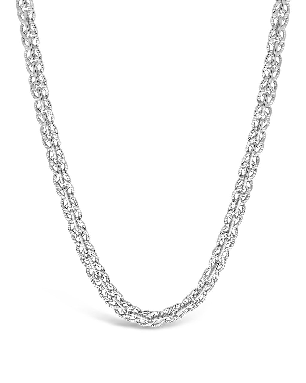 Hammered Interlocking Curb Chain Necklace Sterling Forever Silver 