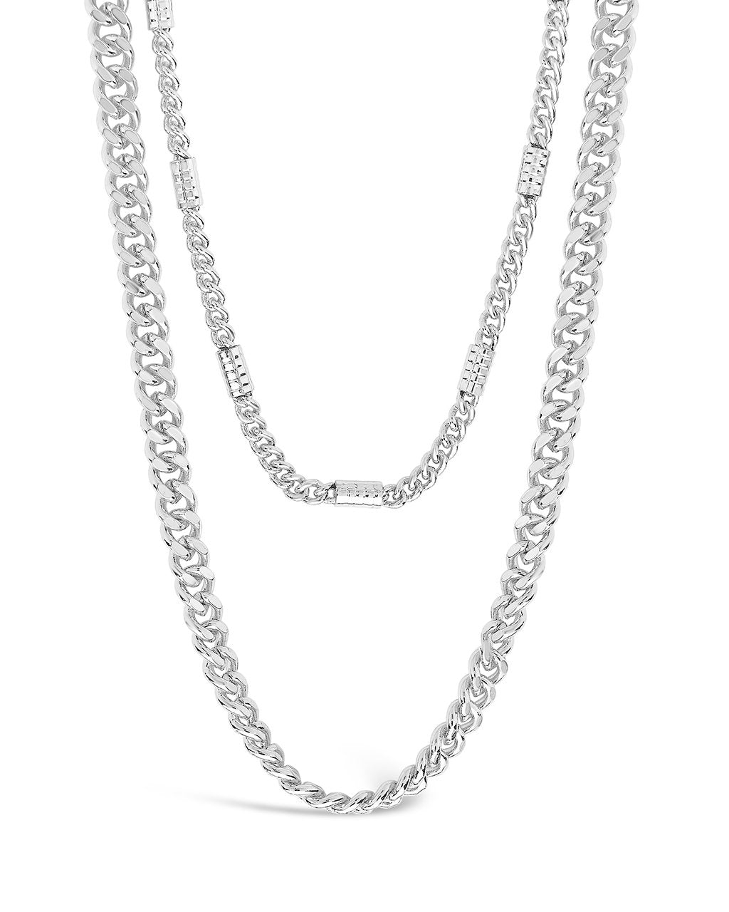 Curb & Station Layered Chain Necklace Necklace Sterling Forever Silver 