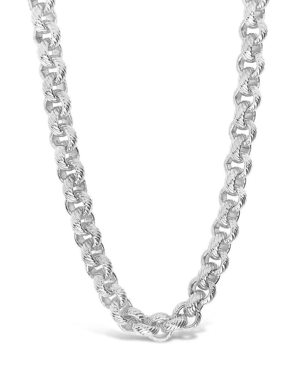 Textured Round Link Chain Necklace Sterling Forever Silver 