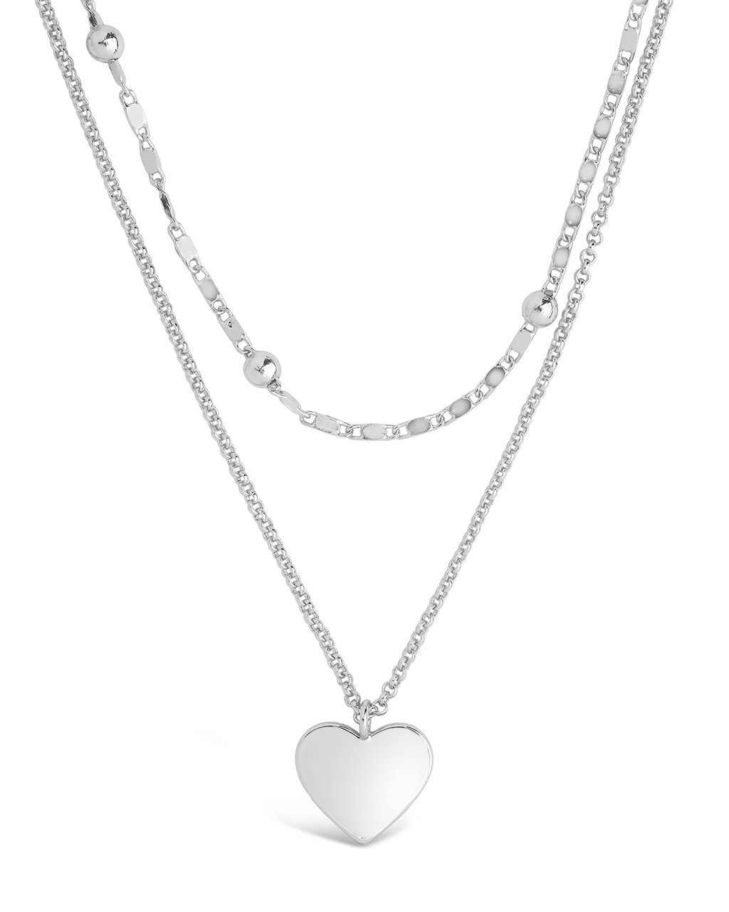 Beaded Chain & Heart Charm Layered Necklace Necklace Sterling Forever Silver 