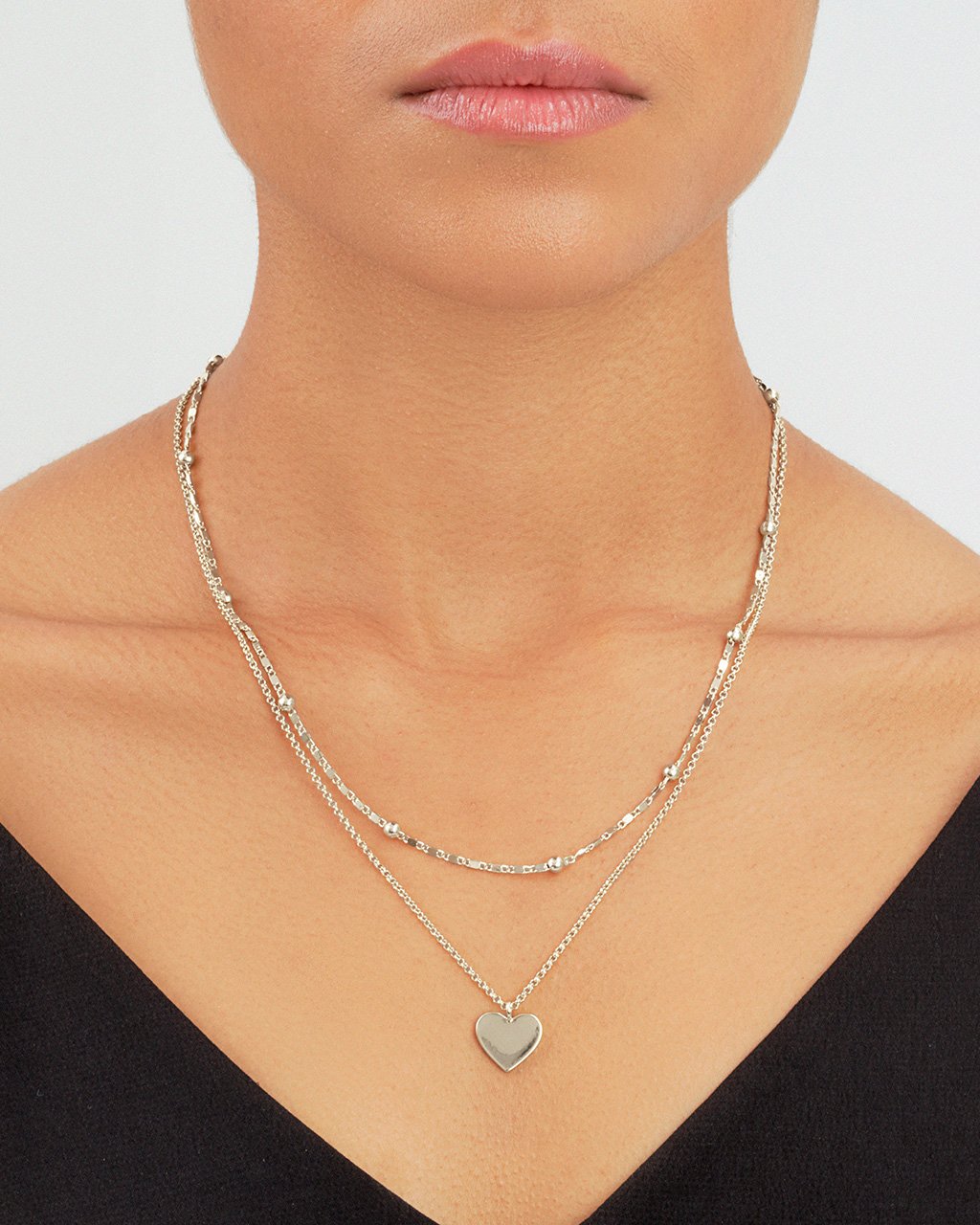 Beaded Chain & Heart Charm Layered Necklace Necklace Sterling Forever 