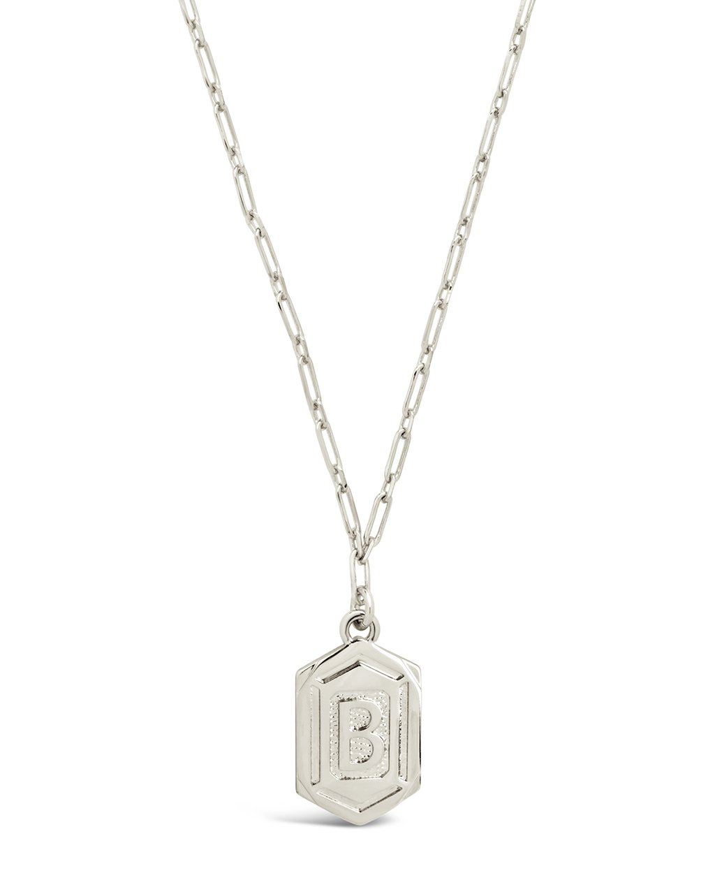 Hexagon Tag Initial Necklace Necklace Sterling Forever Silver B 