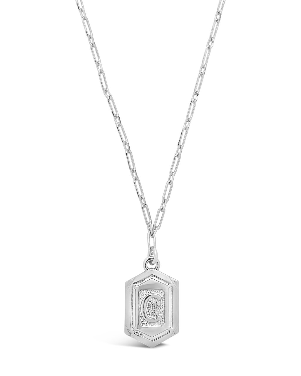Hexagon Tag Initial Necklace Necklace Sterling Forever Silver C 