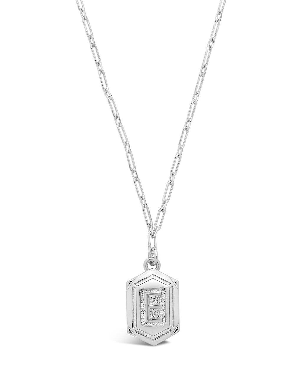 Hexagon Tag Initial Necklace Necklace Sterling Forever Silver E 