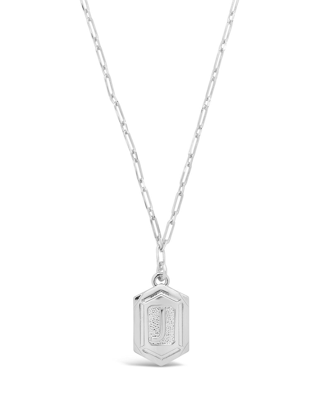 Hexagon Tag Initial Necklace Necklace Sterling Forever Silver J 
