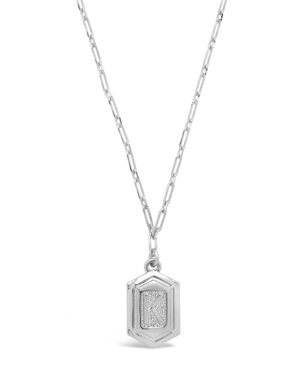 Hexagon Tag Initial Necklace Necklace Sterling Forever Silver K 