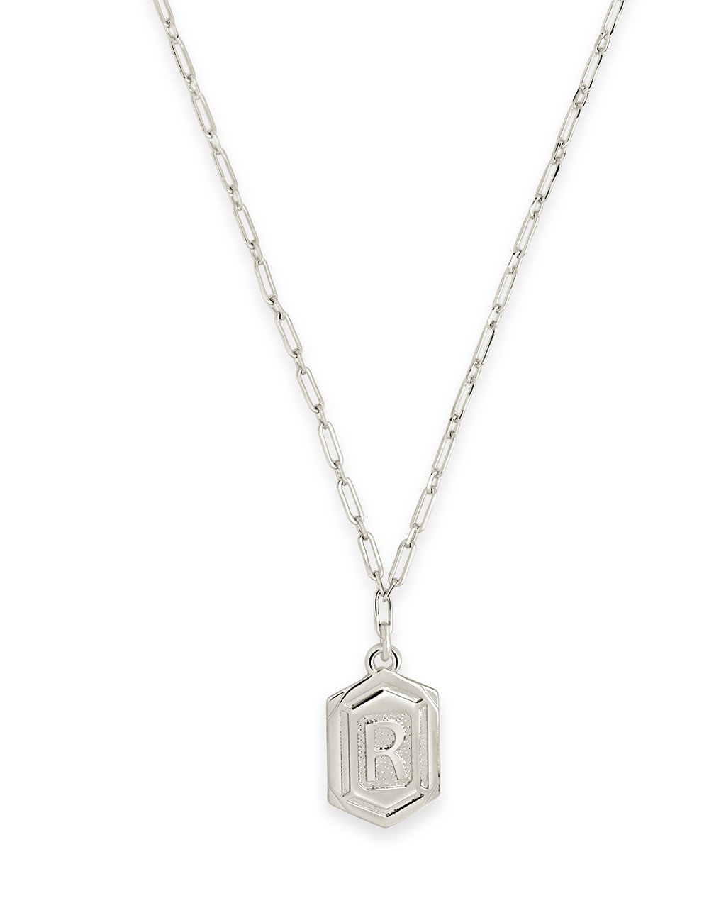 Hexagon Tag Initial Necklace Necklace Sterling Forever Silver R 