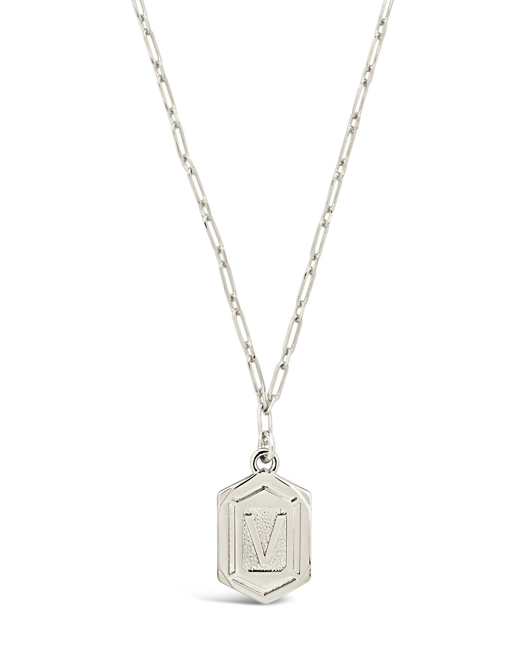 Hexagon Tag Initial Necklace Necklace Sterling Forever Silver V 