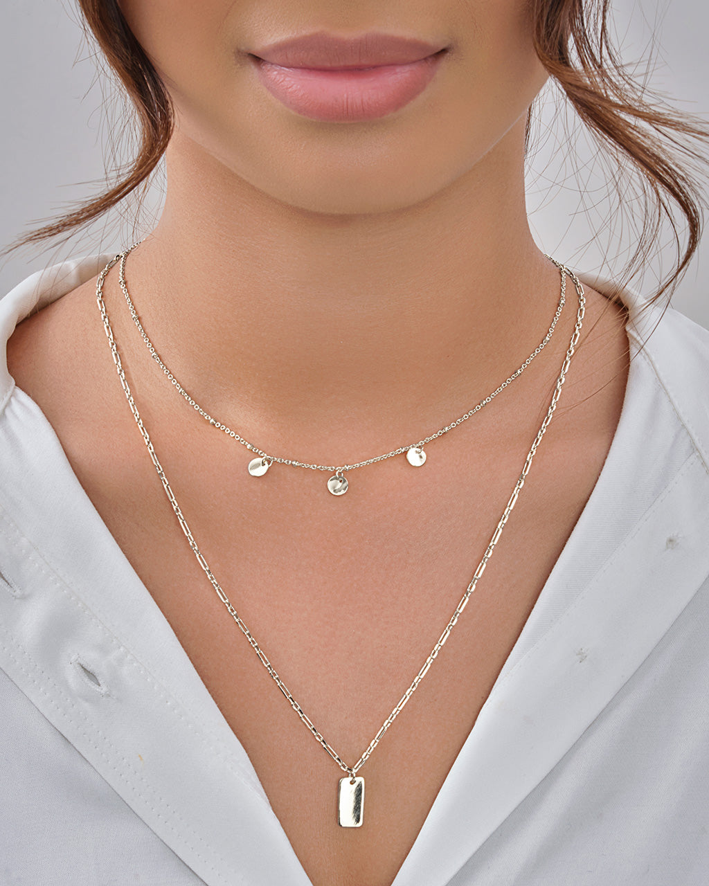 Two Layer Tag & Disk Charm Layered Necklace Necklace Sterling Forever 