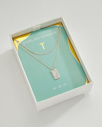 Layered Tag Initial Necklace Necklace Sterling Forever Silver T 