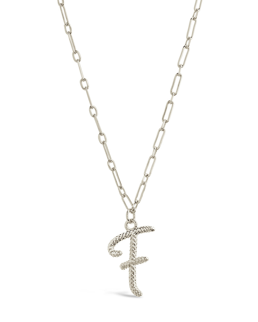 Textured Initial Charm Necklace Necklace Sterling Forever Silver F 