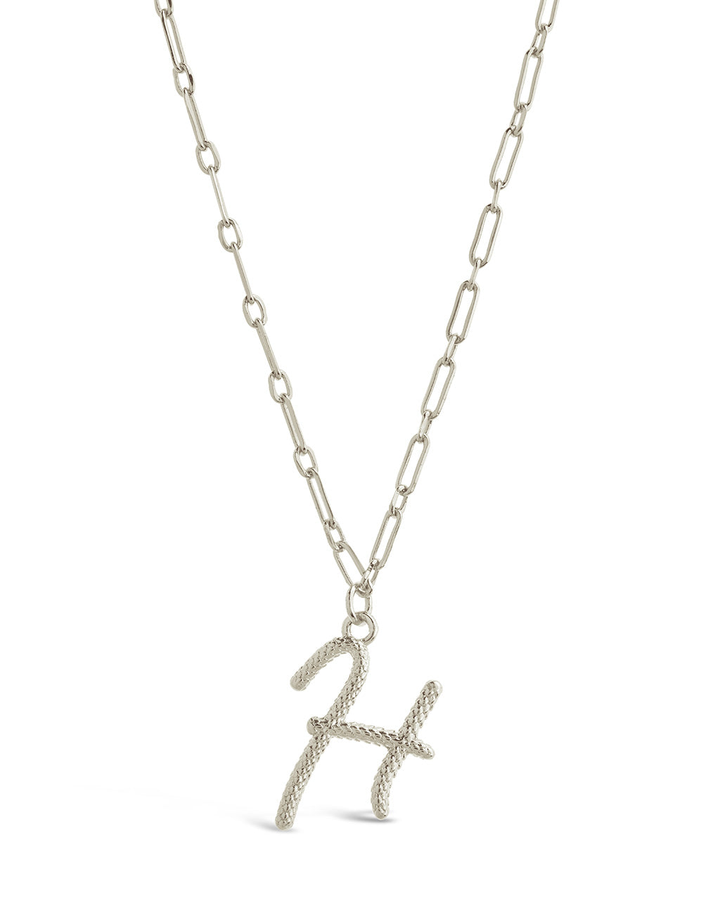 Textured Initial Charm Necklace Necklace Sterling Forever Silver H 