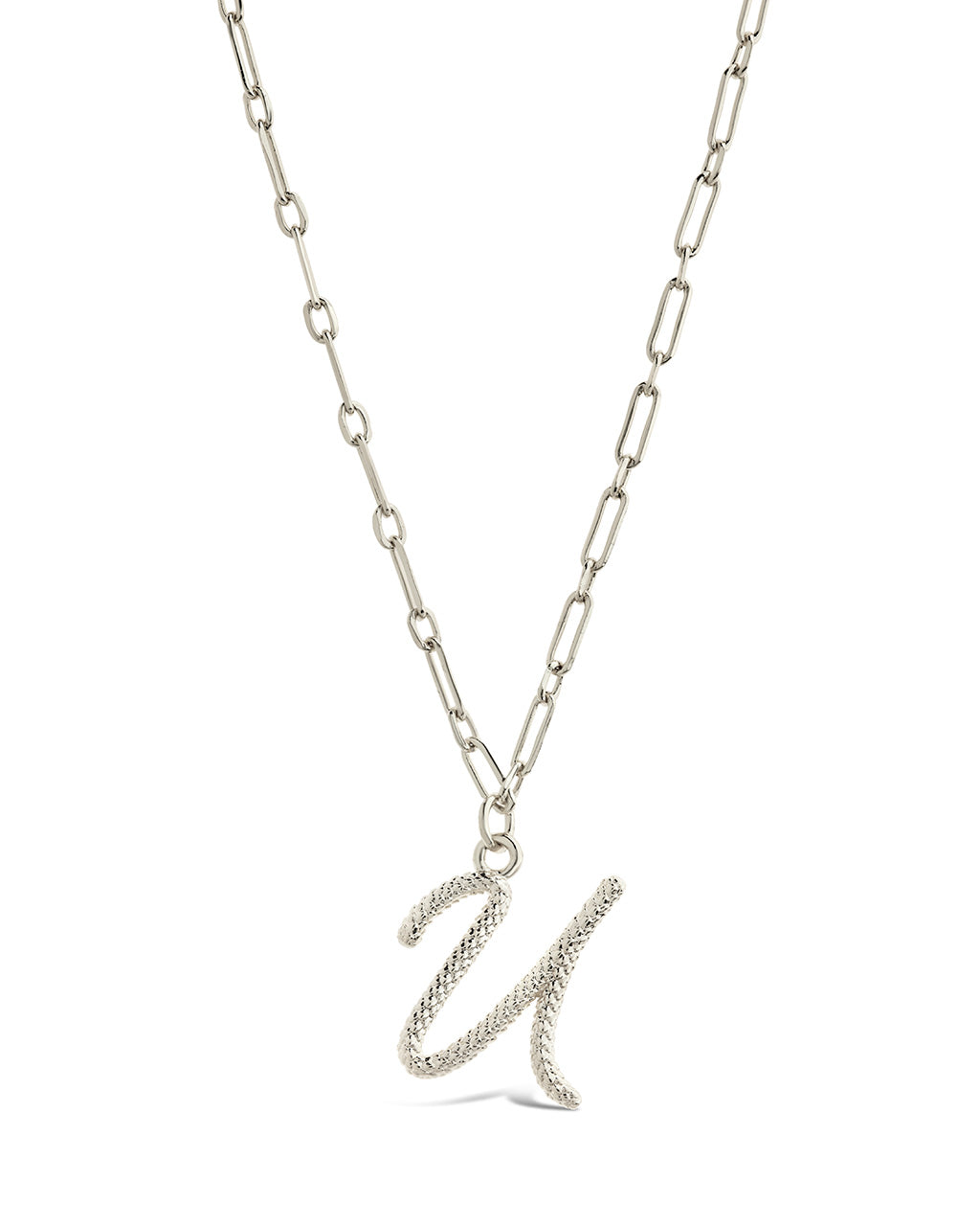 Textured Initial Charm Necklace Necklace Sterling Forever Silver U 