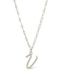 Textured Initial Charm Necklace Necklace Sterling Forever Silver V 