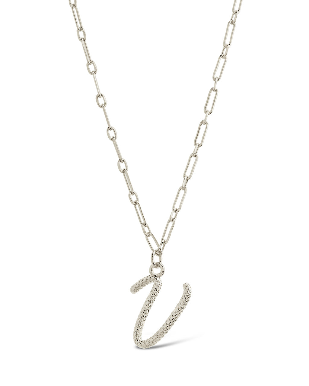 Textured Initial Charm Necklace Necklace Sterling Forever Silver V 