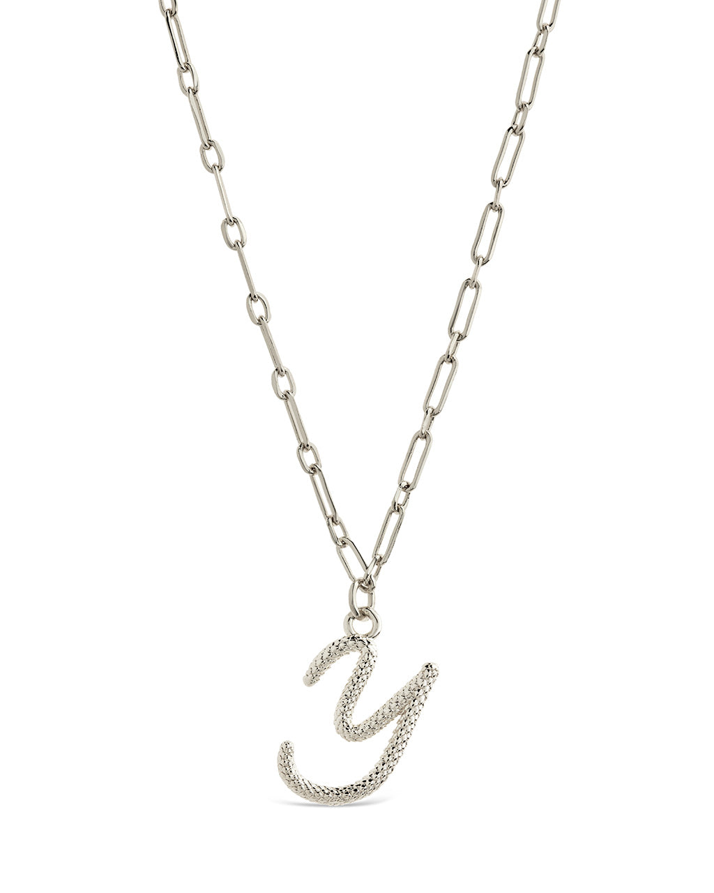 Textured Initial Charm Necklace Necklace Sterling Forever Silver Y 